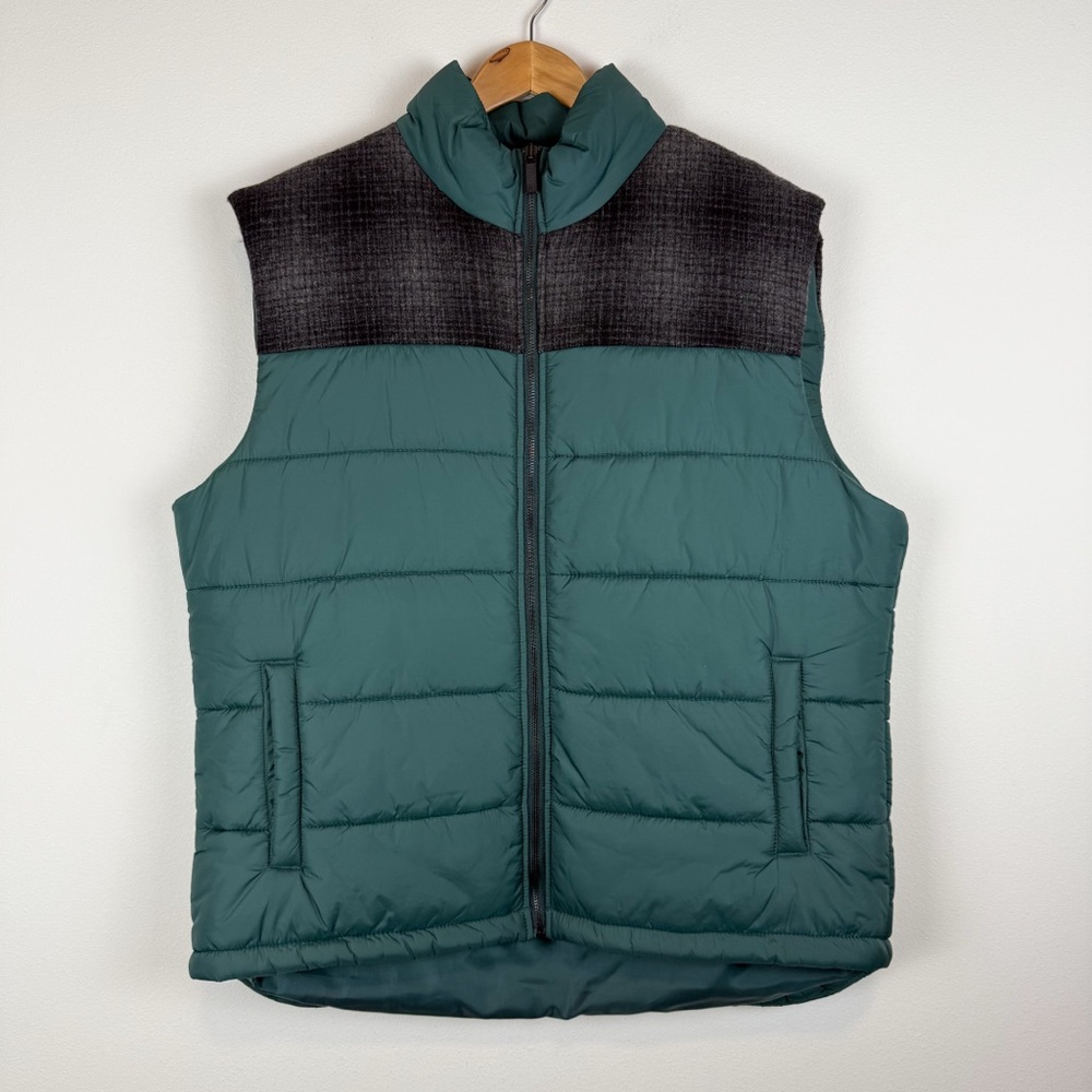 Kenneth‎ Cole Reaction Mens Dark Green Wool Yoked Puffer Vest Full Zip Size XXL